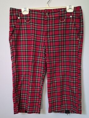 Red Plaid Trousers Knee Pant Unisex 34 Grunge Punk Streetwear